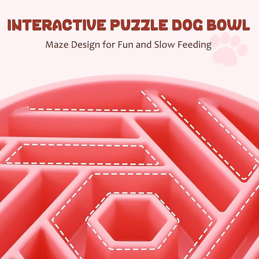 WHIPPY Slow Feeder Dog Bowl, Puzzle Maze Design to Slow Down Eating, 3-Cup Capacity, Anti-Gulping Food Bowl for Medium & Large Dogs,Pink