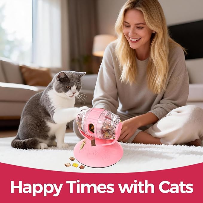 LAZYSEAL Cats Slow Feeder 4.6" High Cat & Dog Dry Food Dispenser Toy with Wine Barrel Spinner, Treat Dispenser for Boredom & Anxiety Relief, IQ Training for Small/Medium Pets (Pink)