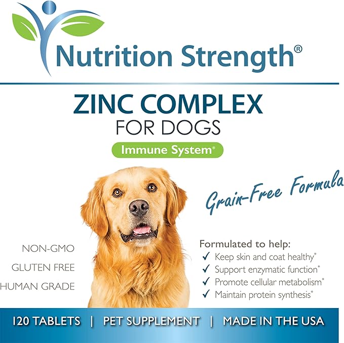 Zinc for Dogs to Support Healthy Skin & Coat, Promote Normal Growth, Balanced Immune Function & Cellular Metabolism, with Biotin, Folate, Selenium & Vitamin E, 120 Chewable Tablets