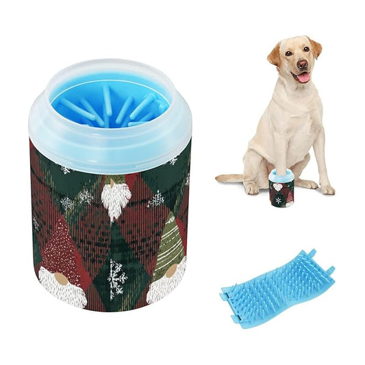 Dog Paw Cleaner Mudbuster Dog Foot Washer for Small Medium Large Dogs Cats Premium Pet Supplies Christmas Plaid Snowflakes and Gnome Head
