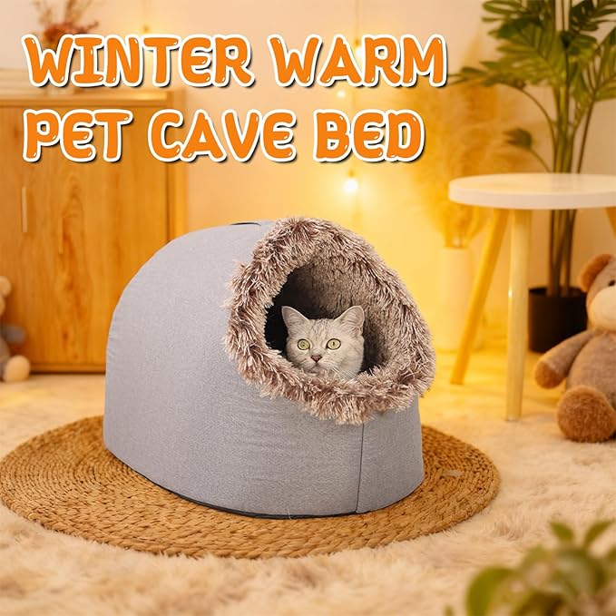 Winter Warm Pet Cave Bed, 2026 New Winter Cozy Cat Tent for Indoor, Soft Plush Cozy Indoor Nest with Non-Slip Bottom for Small Medium Dogs, Cats (Green, M, 16 * 14 * 13inches)