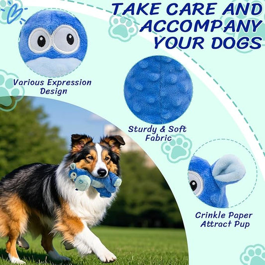 MeetYooo Squeaky Stuffed Dog Toys, Chew Toy for Large Medium Small Breeds, Plush Dog Toys to Keep Them Busy, Puppy Teething Dog Toy, Crinkle Dog Toy (Blue Hippo)
