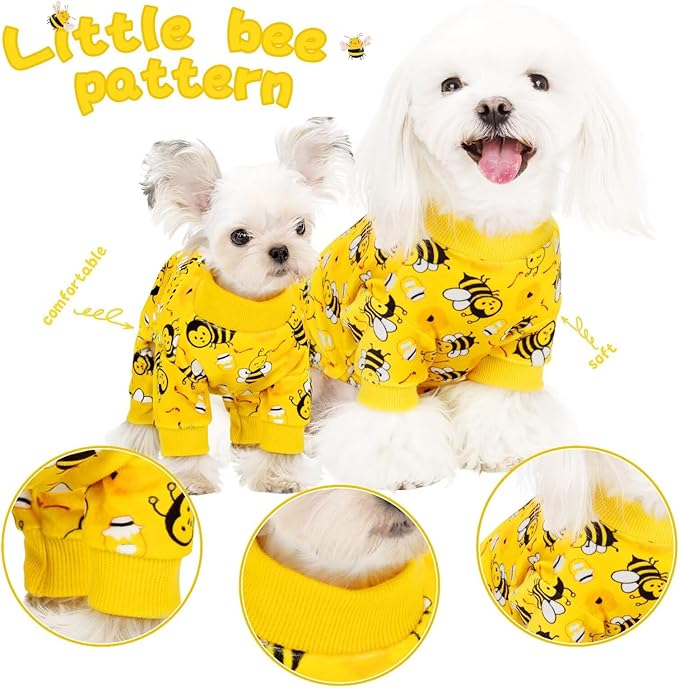 Paiaite Dog Pajamas Onesie: Comfortable Four-Legged Apparel for Small, Medium, & Large Dogs, Polyester Material for Comfort, Wrinkle Resistance, Moisture Wicking, Stretchiness Cute Bee XS