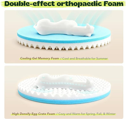 XXXL Orthopedic Dog Bed for Extra Large Dogs with Dount Plush Removable Cover Washable,Giant Circle Lounge Pet Bed Waterproof Foam Cuddler Cooling Gel Sofa for Anxiety Old Fluffy Friends Spine Camel