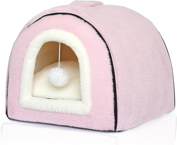 Cat Bed for Indoor Cats,Foldable cat cave,Anti-Slip & Water-Resistant Bottom,cat Houses for Indoor Cats or Small Dogs, Kitten Tent, Rabbit Bed (Pink, L:(17.5"×16.9"×15.9"))
