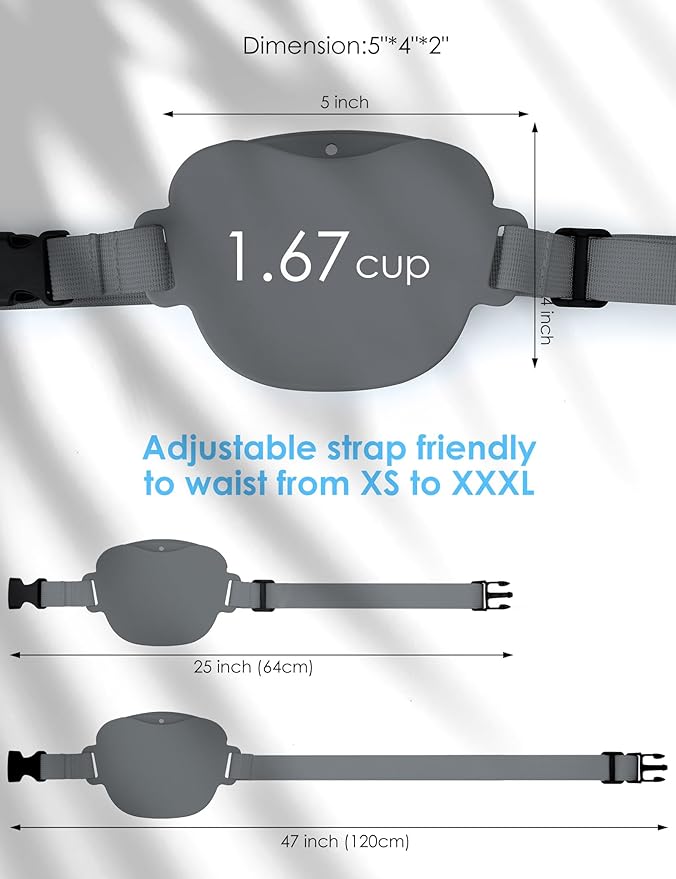 Dog Treat Pouch with Training Clicker, Upgrade Stronger Magnetic Closure to Avoid Spilling, 1.67 Cup Silicone Treat Bag Fanny Pack with Waist Belt for Pet Training Walking (Grey)