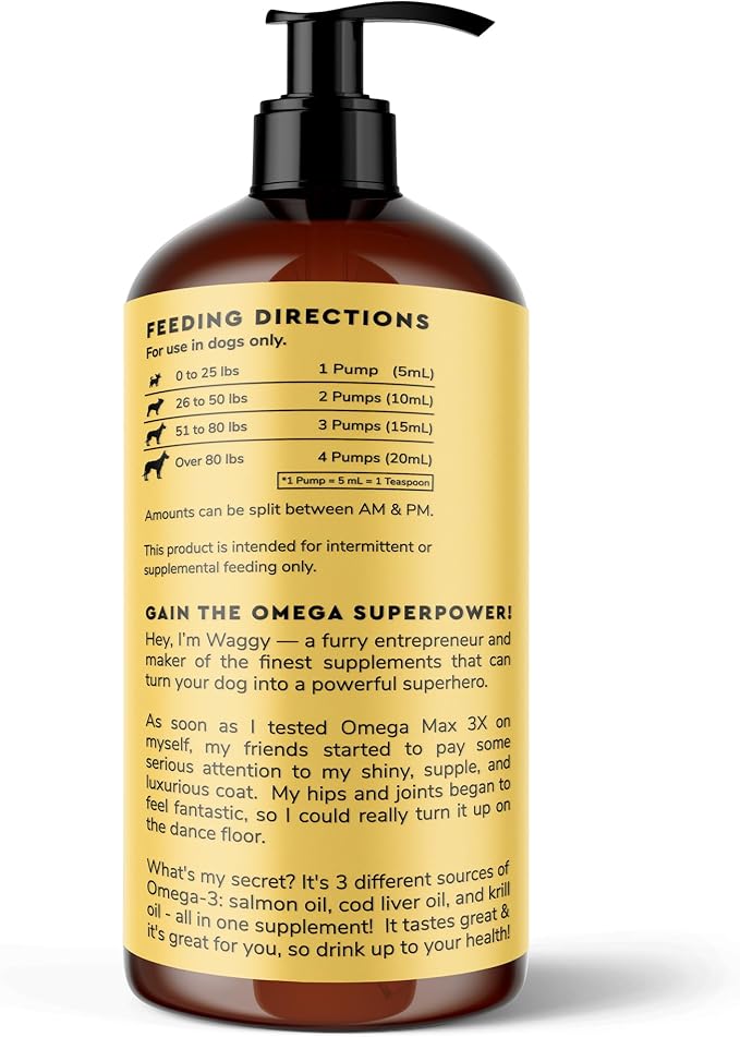Wonder Paws Fish Oil for Dogs - Omega 3 for Dogs from Alaskan Salmon, Cod & Krill Oil - EPA DHA Fatty Acids - Less Shedding & Itching - Skin, Joint, Immune & Heart Health - Liquid Supplement (16 oz)