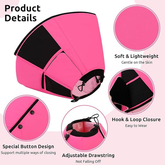 Queenmore Dog Cones for Large Dogs, Soft Dog Cone for Large Breeds, Cone for Dogs After Surgery, Adjustable Elizabethan Collar for Pet to Prevent Licking Wounds, Pink L