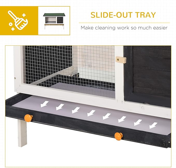 Rabbit Hutch Outdoor Indoor, Wooden Bunny Cage with Removable Tray & Waterproof Roof, 35.5” Small Animal House for Rabbits, Guinea Pigs, Chinchillas