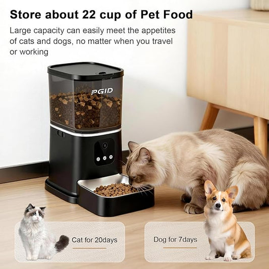 PGID Automatic Cat Feeder, 2.4G WiFi Automatic Dog Food Dispenser,Auto Dog Feeder with APP Control, 5L Timed Auto Cats Food Dispenser w 2-Way Audio for Multiple Pe