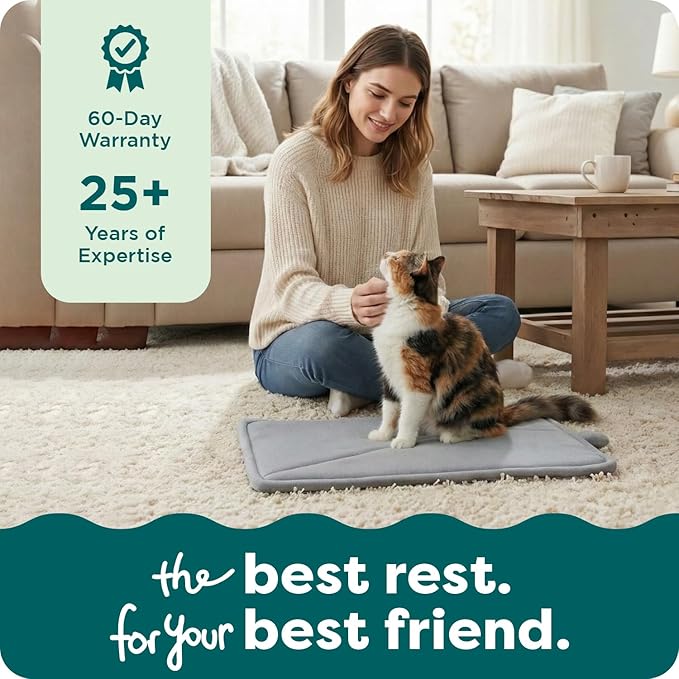 FurHaven ThermaNAP Self Warming Cat Mat, Dog Bed for Crates with Self-Warming Technology for Cozy Rest, Fully Machine Washable, Small, Plush Faux Fur, Gray