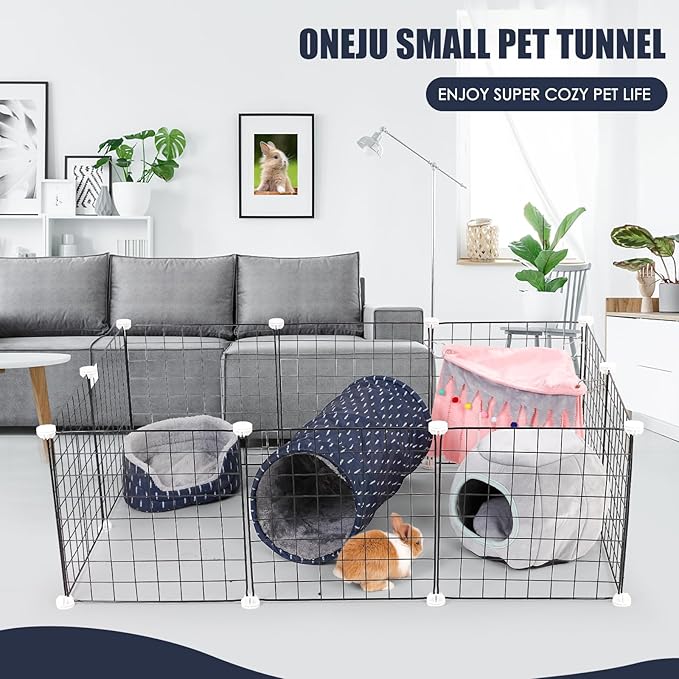 Rabbit Tunnel - Guinea Pig Tunnel, Guinea Pig Tube, 2-Way Small Pet Play Tube, Folds Flat for Storage, Ideal for Adult Small Pets, Dark Blue, Leaf Pattern