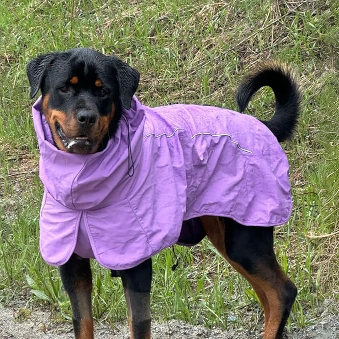 Spark Paws Dog Raincoat, Waterproof Windproof Rain Jacket, for Small Medium Large Extra Large Dogs, Reflective Breathable Full-Body Coverage Dry Suit - Purple - L