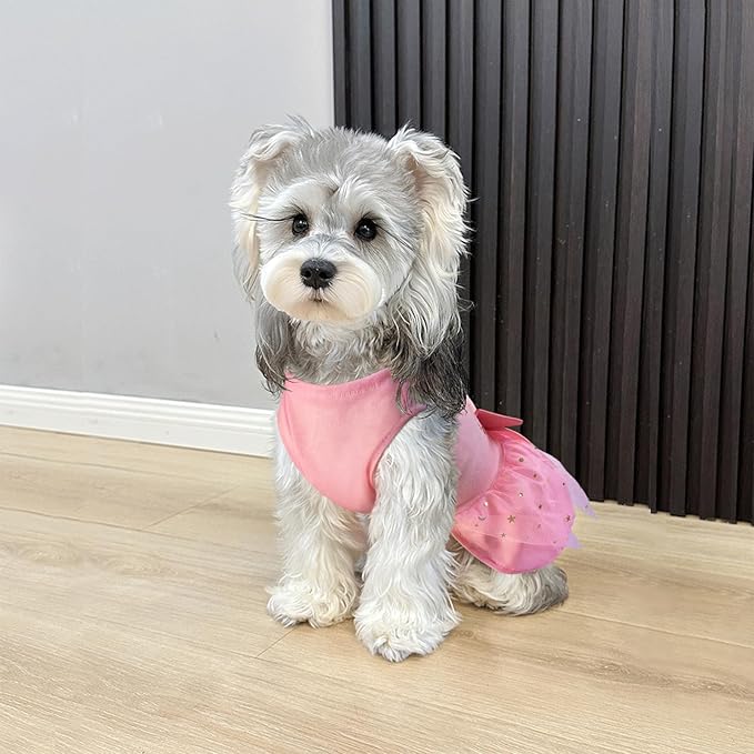 Idepet Princess Dog Dress Tulle Puppy Skirt Pet Apparel Dog Tutu with Bowknot,Birthday Dresses Daisy Sleeveless Holiday Clothes for Small Dogs Girls and Cats, XS
