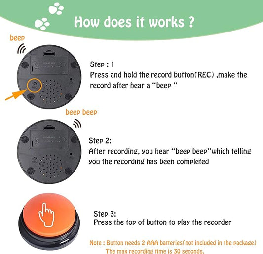 FINEST+ Voice Recording Button for Communication Pet Training Buzzer,30 Second Record&Playback Dog Toy,Voice Recording Clicker for Cat,Puppy,Pet Trainin,Funny Gift for Study Office Home 8Pcs