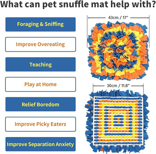 LIVEKEY Pet Snuffle Mat for Dogs, Dog Feeding Mat, Nosework Training Mats for Foraging Instinct Interactive Puzzle Toys (Blue&Orange&Yellow)