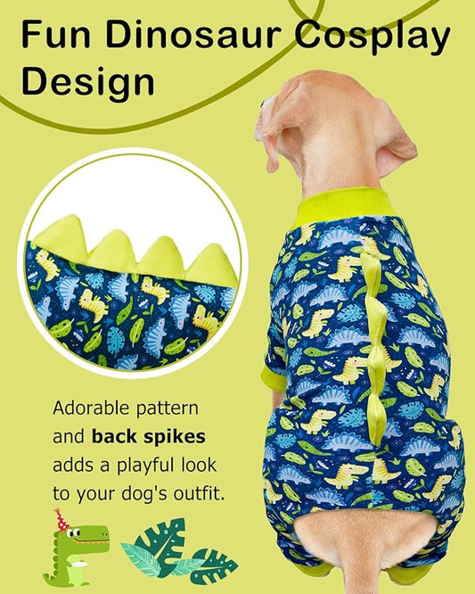 CuteBone Dinosaur Costume Dog Pajamas, Stretchy Spandex Crystal Velvet Sleepwear Coat for Small Dogs, Soft & Warm Pet Outfit Clothes for Cold Weather, Cozy Pullover Design COSP10XXL