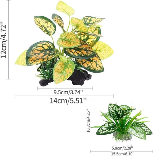 Moonorange Reptile Artificial Plants, Terrarium Plants Decorations Supplies, Aquarium Fish Tank Plant, Amphibian Habitat Hideout Tank Accessories (M Set-2pcs/C)
