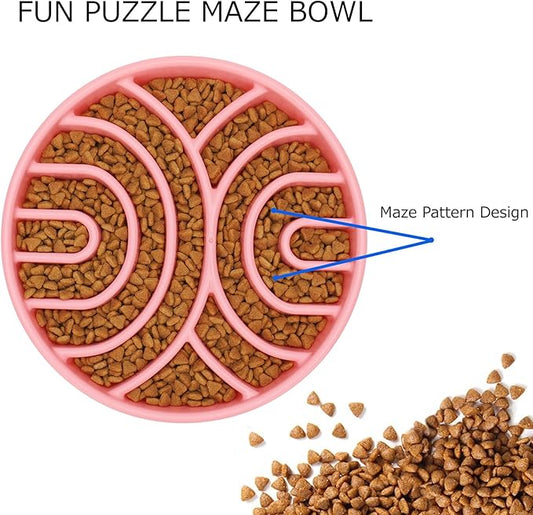 WHIPPY Slow Feeder Bowl Anti-Choking Maze Anti-Slip Interactive Puzzle Feeder Pet Bowl for Large Medium Dogs, Pink