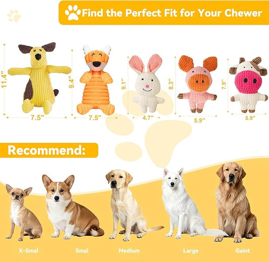 Squeaky Plush Dog Toys: 5 Pack Tough Stuffed Toys - Chew Teething Crinkle Boredom Relief for Puppy Small Medium Large Breed Dogs - Birthday Gift for Pets