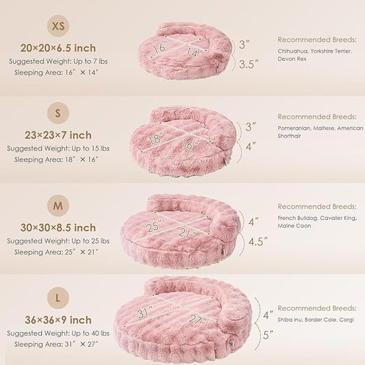 EHEYCIGA Medium Dog Bed and Large Cat Couch – Fluffy Faux Rabbit Fur Pet Sofa for Small and Medium Dogs, Washable Removable Cover, Waterproof and Non-Slip, 30 Inch, Pink