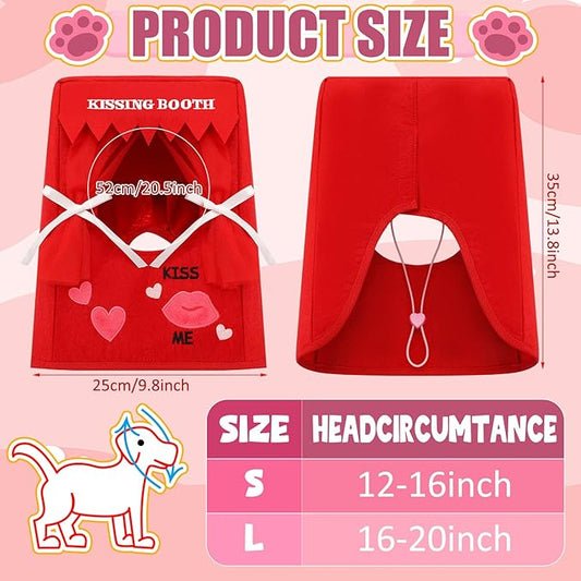 Solsew Valentine Dog Costume Kissing Booth Headpiece for Dog and Cats Cute Pup Kissing Booth Pet Headwear Costume Gift for Holiday Birthday Party(Red,L/XL)