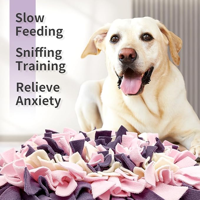 Pet Snuffle Mat for Dogs, Dog Feeding Mat, Nosework Training Mats for Foraging Instinct Interactive Puzzle Toys (Pink&Violet &White)