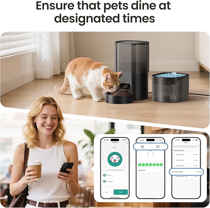 Automatic Cat Feeder and Water Fountain 5G WiFi Cat Food Dispensers, APP Remote Control, Programmable Timed Feeding,Dry Food Smart Feeder 10s Voice Recorder 1-10 Meals/Day for Cats Small Dogs