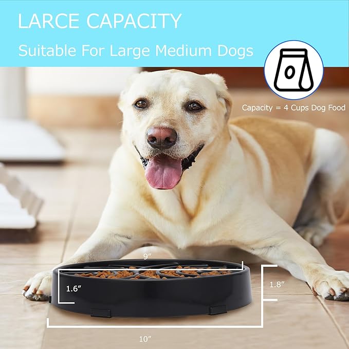 WHIPPY Slow Feeder Maze Dog Bowl - Anti-Choking, Anti-Slip Interactive Puzzle Feeder for Large Dogs, Black