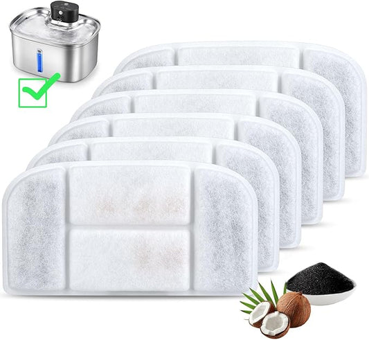 5L Wireless Cat Water Fountain Filters 6 Pieces Triple Filtration System Replacement Filter Fit for 5L Cat Pet Fountain, 6 Filtration System and 2 Pre-Filter Sponges