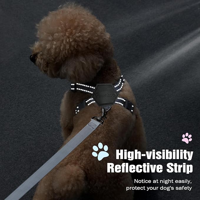 Pawaboo Small Dog Harness and Leash Set, Puppy Harness X-Frame No Pull No Choke, Dog Vest Harness Adjustable for Small Medium Sized Dogs,Soft Breathable Pet Harness for Walking Outing, L, Black Daisy