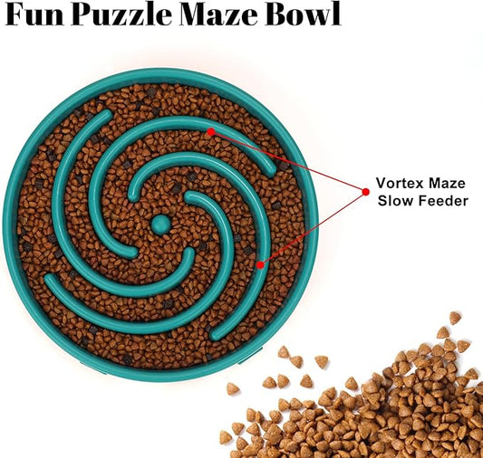 Green Slow Feeder Maze Puzzle Bowl - Large Dog Non Slip Food Feeding Dishes, Interactive, Bloat Stop, Choking Prevention