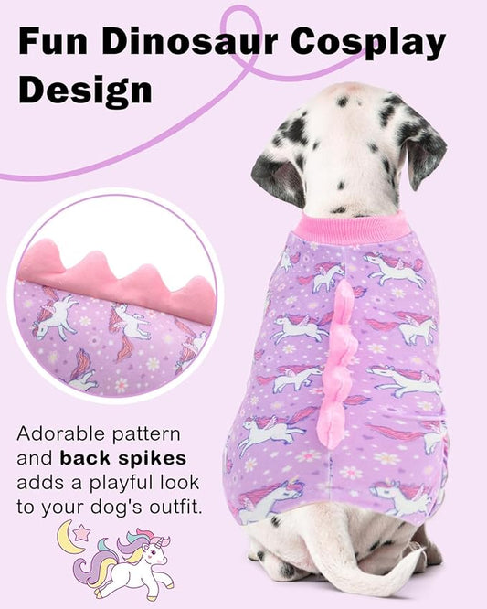 CuteBone Dinosaur Costume Dog Pajamas, Stretchy Spandex Crystal Velvet Sleepwear Coat for Small Dogs, Soft & Warm Pet Outfit Clothes for Cold Weather, Cozy Pullover Design COSP11L