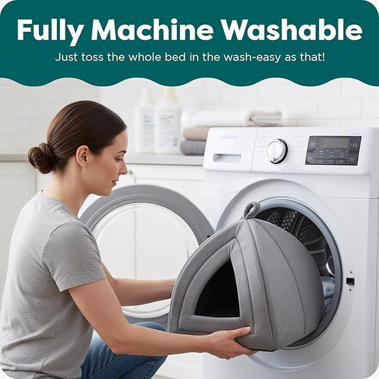 FurHaven Cat Bed Cave for Indoor Cats & Small Dogs, Washable & Foldable Pet Tent with Removable Cushion, Small, Polar Fleece, Heather Gray