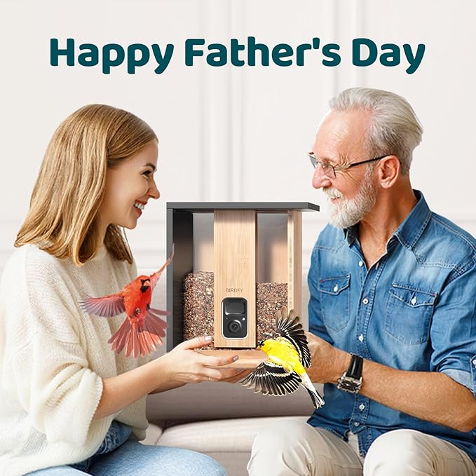 NETVUE by Birdfy Smart Bird Feeder with Camera Solar Powered 2K Live Steam&AI Bird Species Identification&Motion Detection,Birds Watching Wood Feeder for Chistmas Gift for mom,Children and Myself