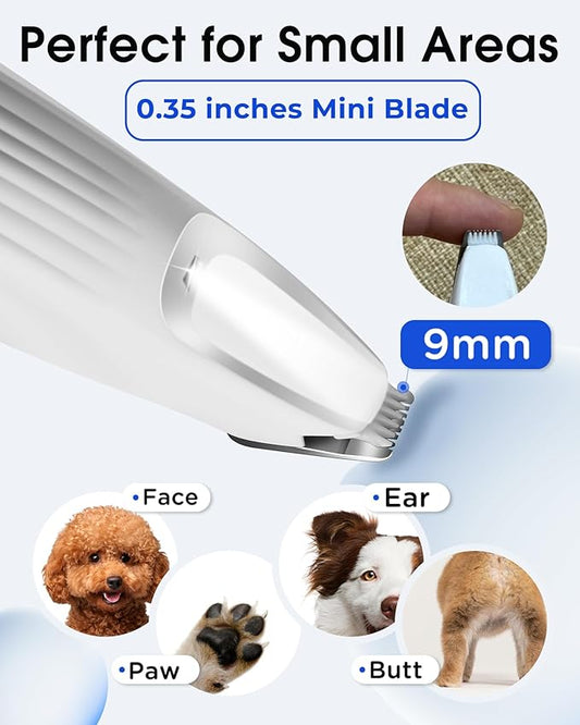 Upgraded Dog Paw Trimmer with LED Light, 9 mm Mini Blade (0.35 inches), Smart Display, Type-C Rechargeable Pet Clippers for Small Dogs Cats Trimming Paws, Eyes, Ears, Face, and Rump