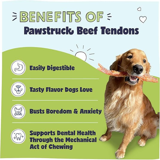 Pawstruck Natural 7-9” Beef Tendon Chew Sticks for Dogs – Premium Rawhide-Free, Single Ingredient, High Protein, Low Odor Dental Treat – 10 Count – Packaging May Vary
