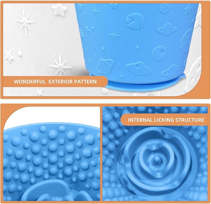 Dog Lick Bowl with Brush and Scraper, Anxiety Relief Silicone Slow Feeder Treat Dispenser, Anti-chocking Pet Dish, Non-Slip Interactive Entertainment Dog Puzzle Toy for Medium & Large-Light Blue