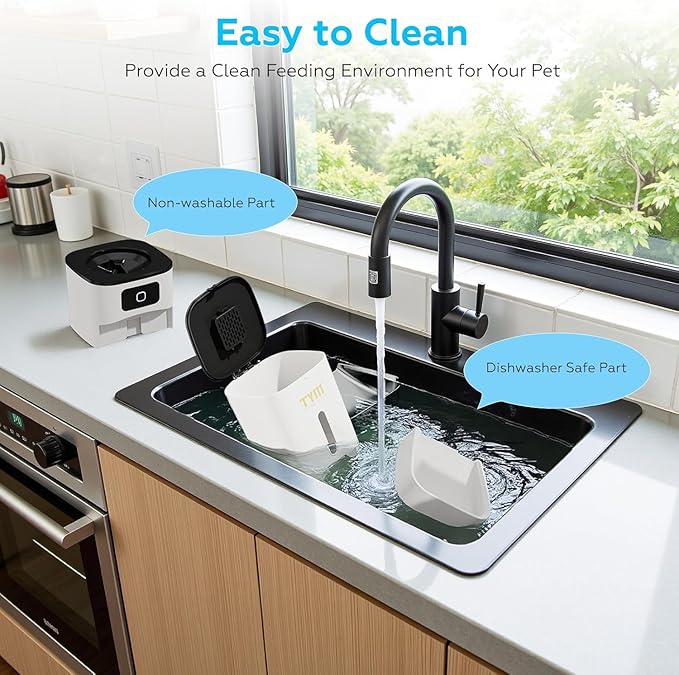 TYM Automatic Cat Feeder, 7L Cat Food Dispenser with 2.4G WiFi, Timed Cats Feeder with APP Control, Auto Pet Food Dispenser for Small Pets, Dogs, Dual Power Supply, Detachable for Easy