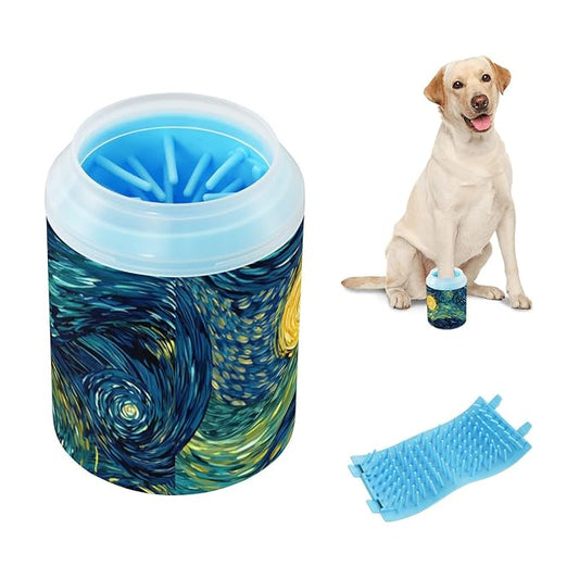 Dog Paw Cleaner Cups for Dogs Pets Foot Washer Paw Scrubber for Medium Small Dogs Cats Cleaning Cup Starry Sky Swirling Neon Green