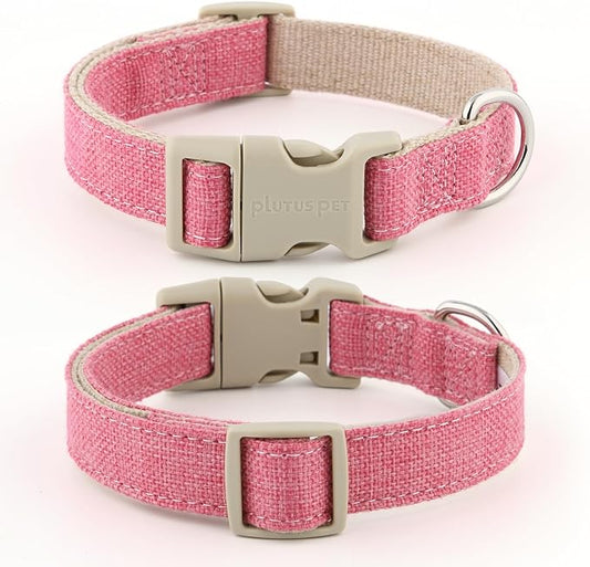 Plutus Pet Cotton Hemp Dog Collar and Leash Set, Adjustable Collar for Small, Medium, and Large Dogs, Heavy Duty and Soft on Skin, Hot Pink, XL