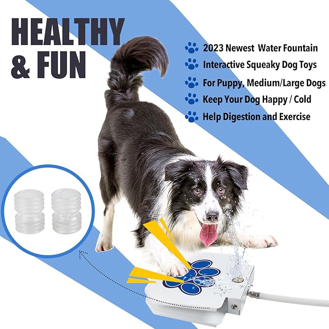 Poofzy Dog Water Fountain Step On, Outdoor Dog Water Sprinkler for Large Dogs, with Upgrade Copper Valve Set, Easy to Use, Fresh Water to Drink (Blue)