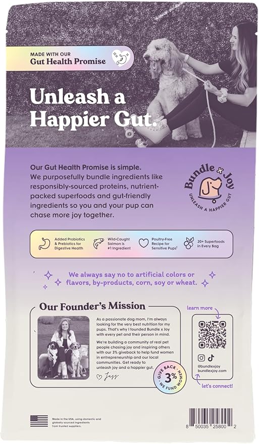 Bundle x Joy Vibrant Salmon Probiotic Dog Food Dry, 4lb Bag, Allergy and Gut-Friendly Adult Kibble for Digestive Health with Wild-Caught Salmon, 20 Plant Based Superfoods, Beef and Poultry Free