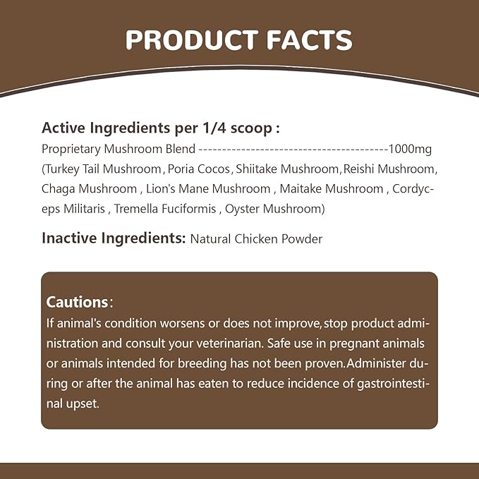 Turkey Tail Mushroom Powder for Dogs, Organic 10 Mushroom Blend for Lumps and Bumps, Dog Herbal Supplements Probiotic with 50% β-Glucan, Joint Gut Immune Skin Support-45 Day Supply