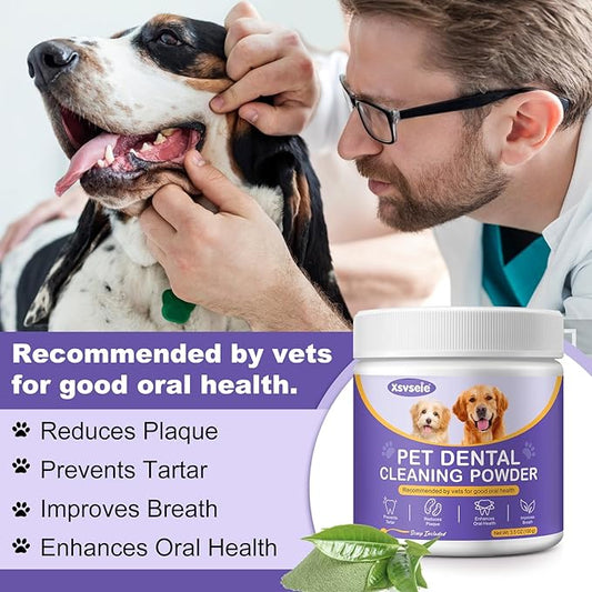 Dog Dental Powder, Dog Breath Freshener, Dog Teeth Cleaning, Plaque & Bad Breath Off, Teeth Cleaning Made Easy, Green Tea Flavor