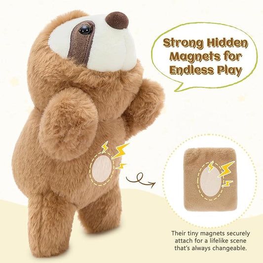 Tezituor Portable Magnetic Panda and Sloth Plush Toys Set - 7" Shoulder Magnets Stuffed Animal Interactive Play - Gift for Girls, Boys, Kids