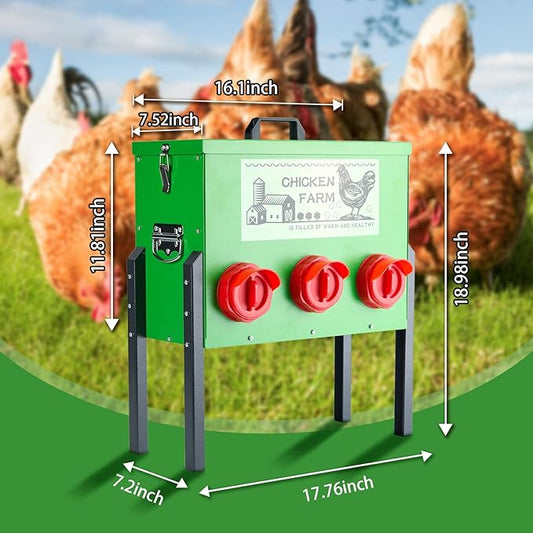 30lb Chicken Feeder- Automatic Port 6 Ports No Waste Poultry Feeder,Chicken Coop Accessories,Waterproof Metal Chicken Feeder Suitable for Poultry Feeding Outdoors and Indoors