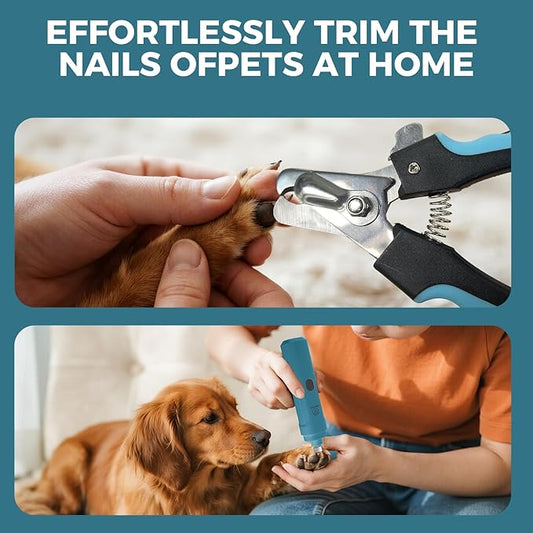 PAPIFFEED Dog Nail Grinder Upgraded with with Dog Nail Trimmers,2 LED Lights, 3-Speed Rechargeable & Quiet - Upgraded Electric Pet Nail Trimmer, Painless Paws Grooming Tool-Bule