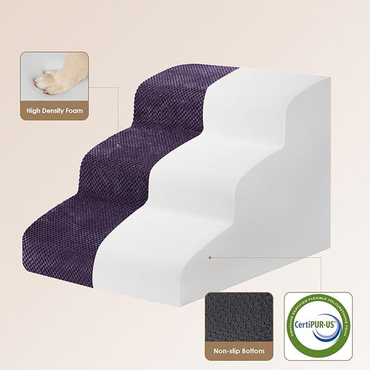 EHEYCIGA Curved Dog Stairs Ramp for Small Dogs 15.7" H, 3-Step Dog Steps for Couch Sofa and Chair, Pet Stairs for Cats, Non-Slip Balanced Pet Steps Indoor, Purple