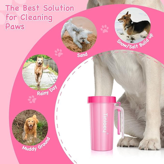 Paw Cleaner with Handle for Large Dogs and Pets | Muddy Feet Washer for Dogs' Paws (Red)